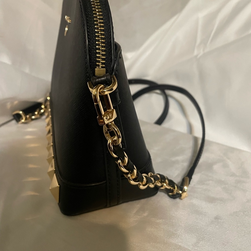 Michael Kors Jet Dome Medium Black Leather Chain Shoulder Bag